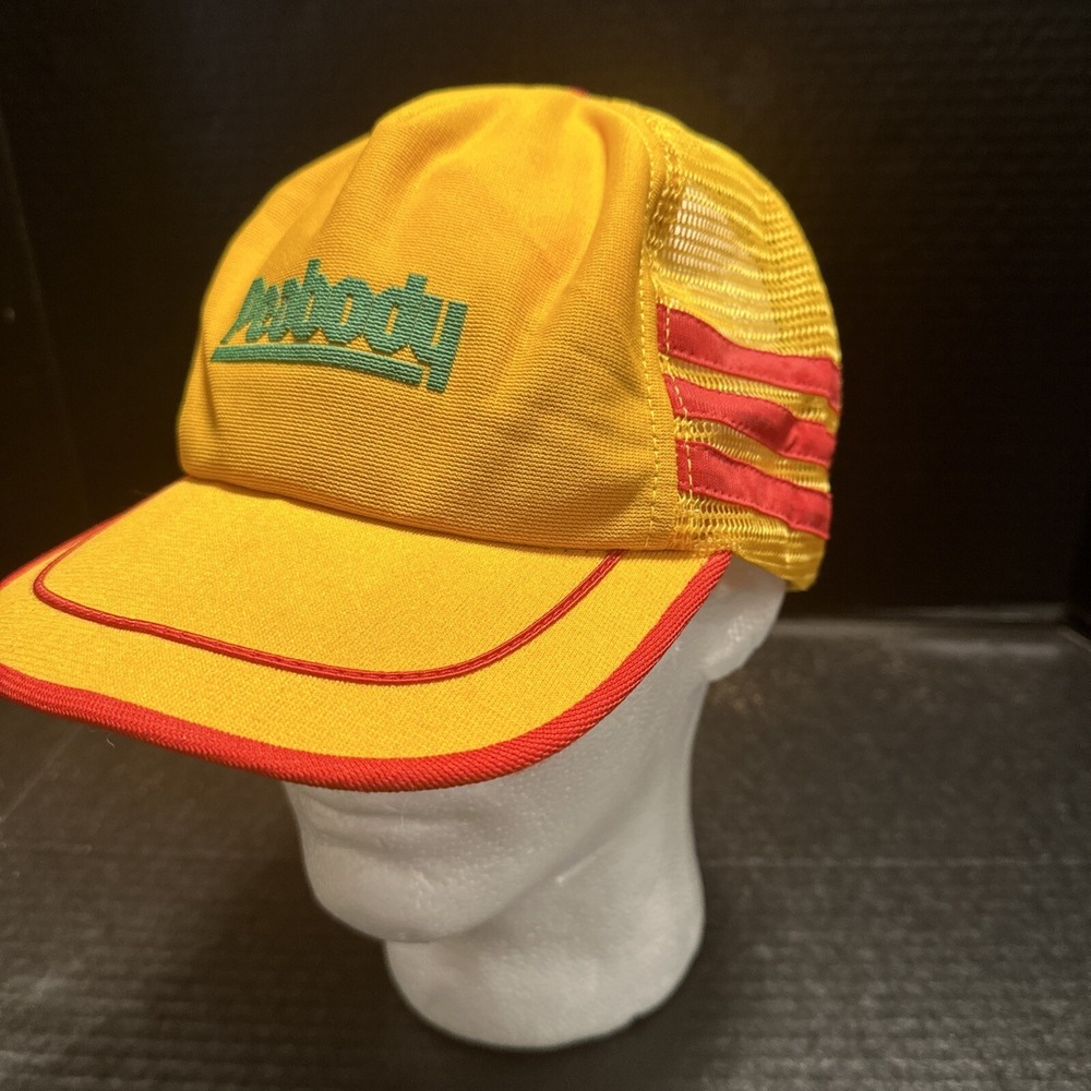 Vtg Peabody Coal‎ Three Stripes Trucker SnapBack Hat  Yellow/ Orange RARE